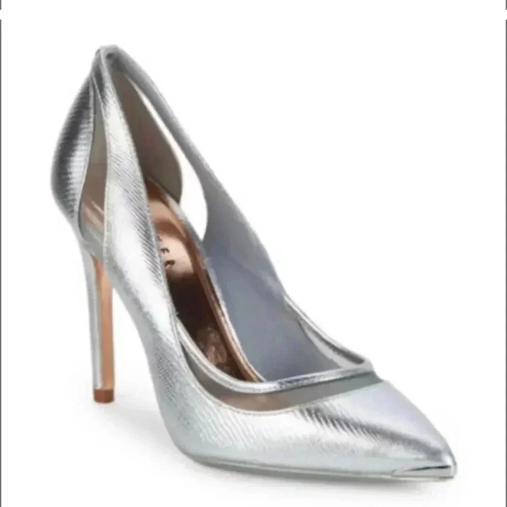 🔥Ted Baker Clancyl Exotic Mesh Pump in silver Size 9.5